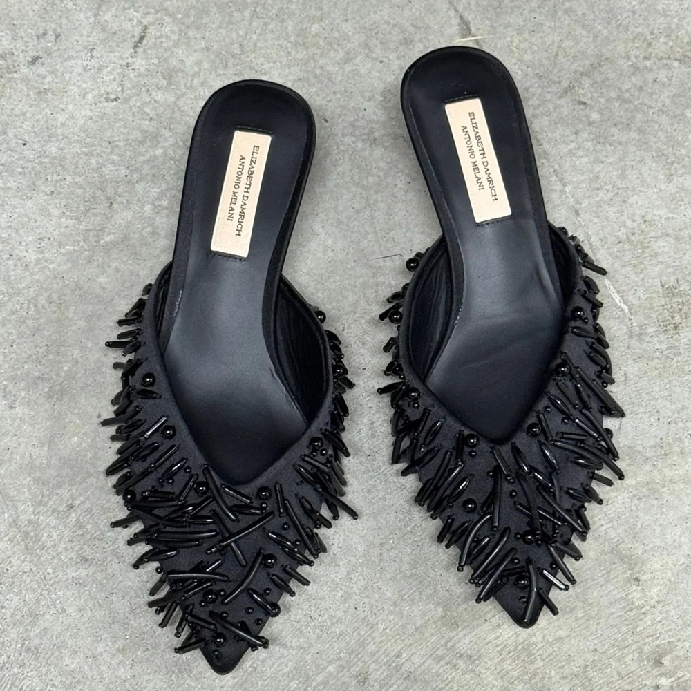 Antonio Melani x Elizabeth Damrich Babe Satin Ornamented Mules - Picture 2 of 8